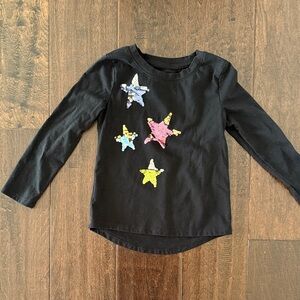 Cat and Jack Girls Black Shirt with flip Sequin Star Appliqués Size 4/5